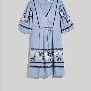 Madewell Embroidered Foldover V-Neck Mini Dress